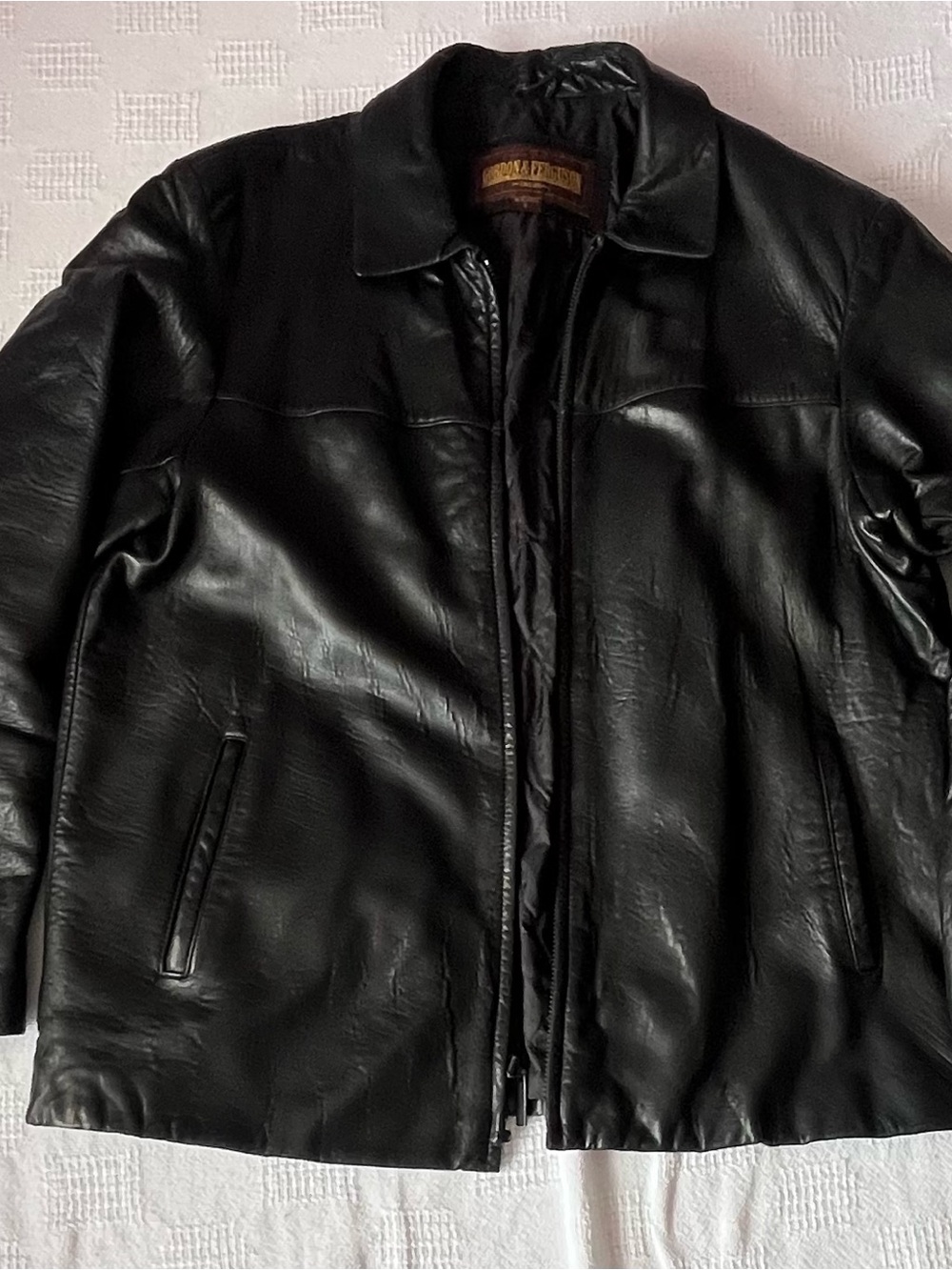 Source Unknown Black Leather Bomber Jacket with Zip Front